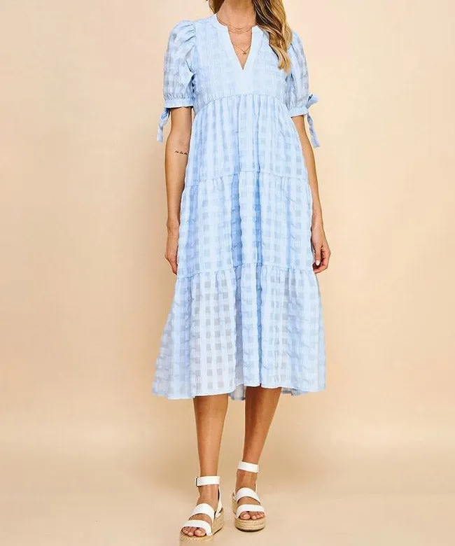 Gingham Print Tunic Dress - Light Blue: Shop Now