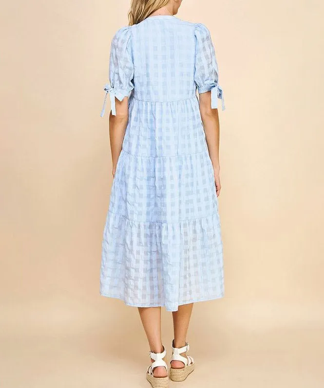 Gingham Print Tunic Dress - Light Blue: Shop Now