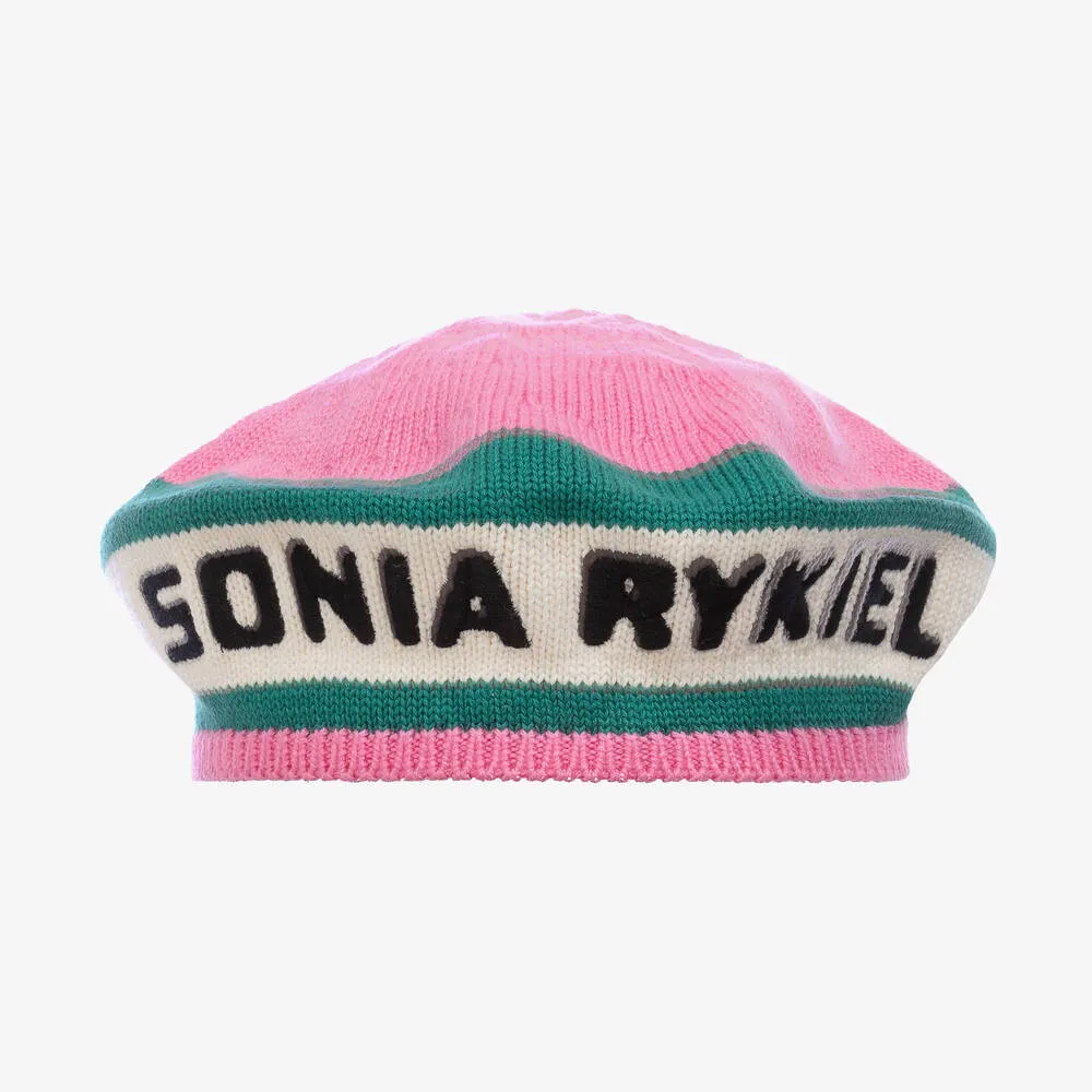 Girls Pink Striped Knitted Beret