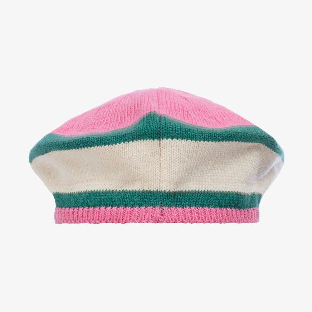 Girls Pink Striped Knitted Beret