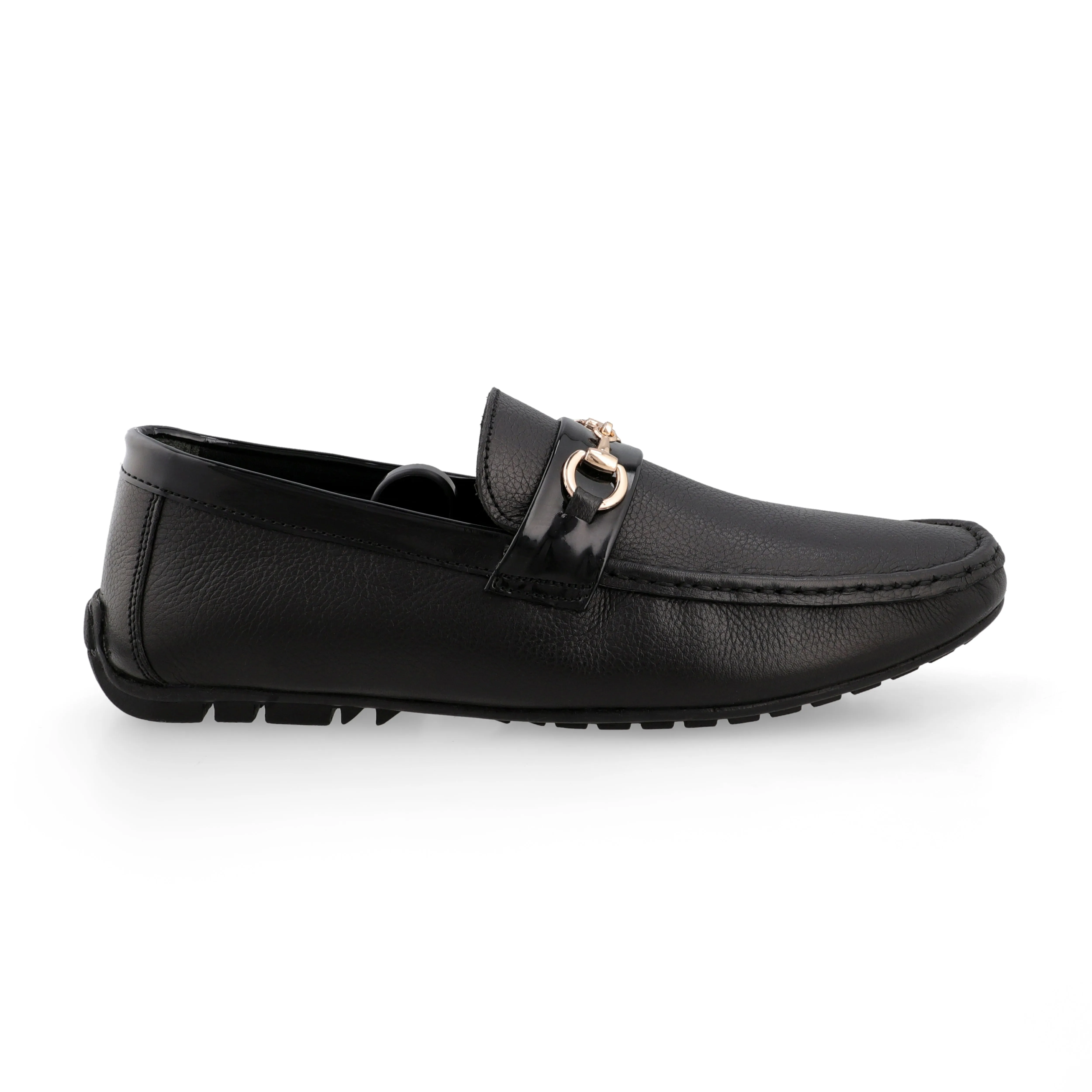 Gold Horse-Bit Buckle Moccasins-Black: Stylish and Sophisticated Footwear Option