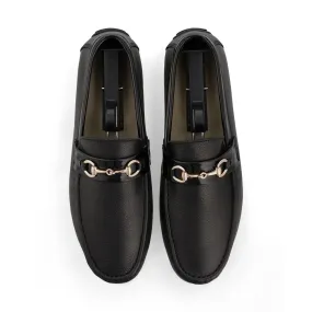 Gold Horse-Bit Buckle Moccasins-Black: Stylish and Sophisticated Footwear Option