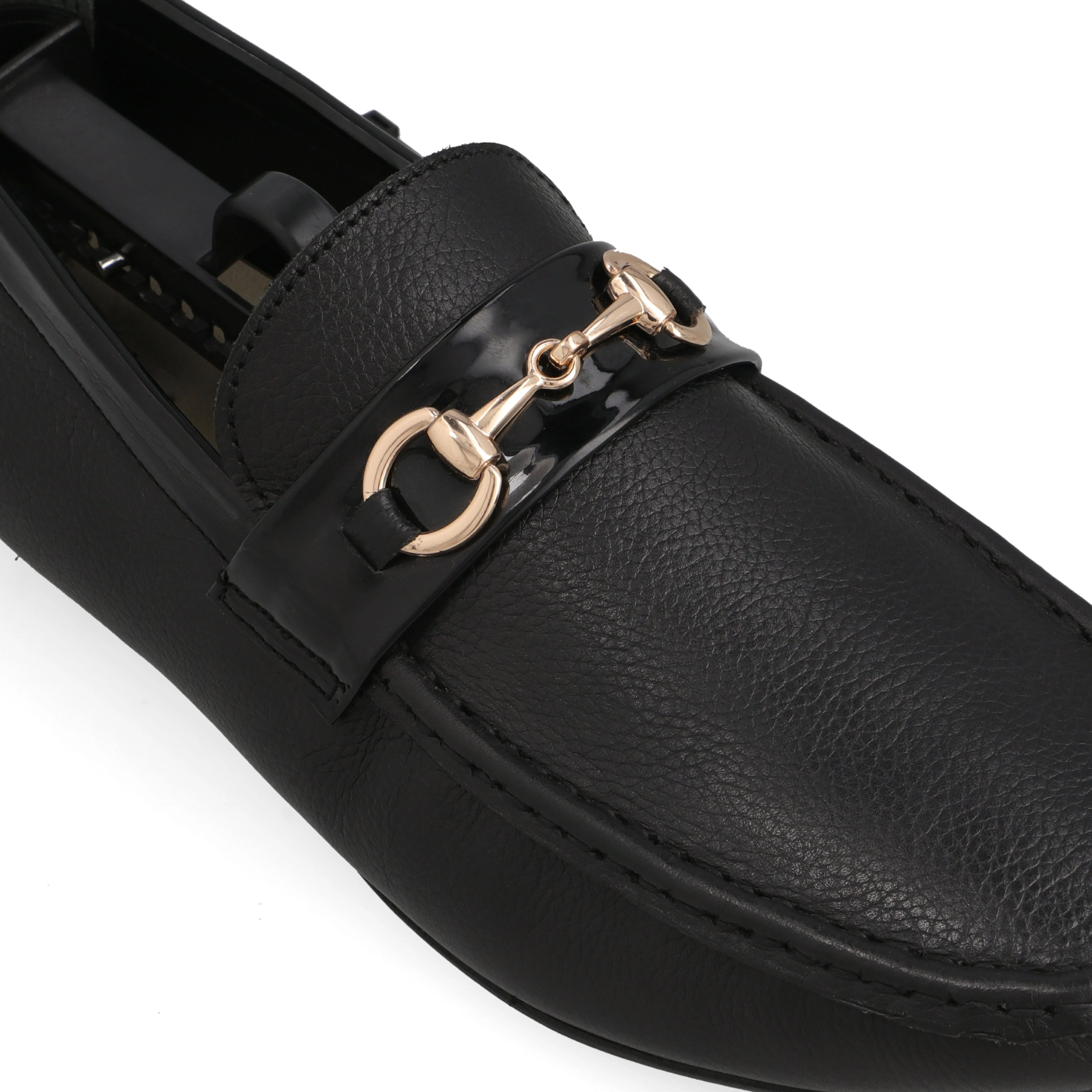 Gold Horse-Bit Buckle Moccasins-Black: Stylish and Sophisticated Footwear Option