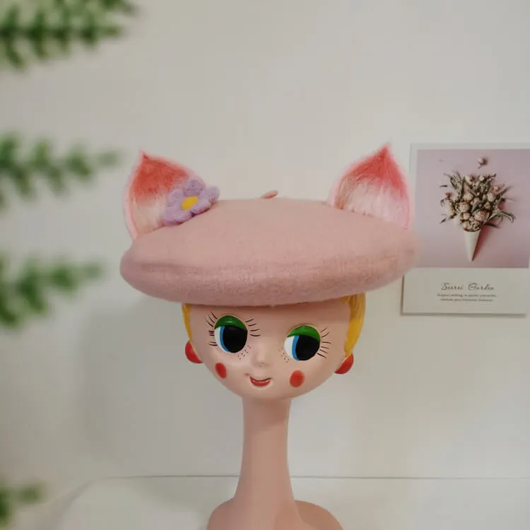 Handcrafted Adorable Fox Ear Wool Beret HAT - BY9002