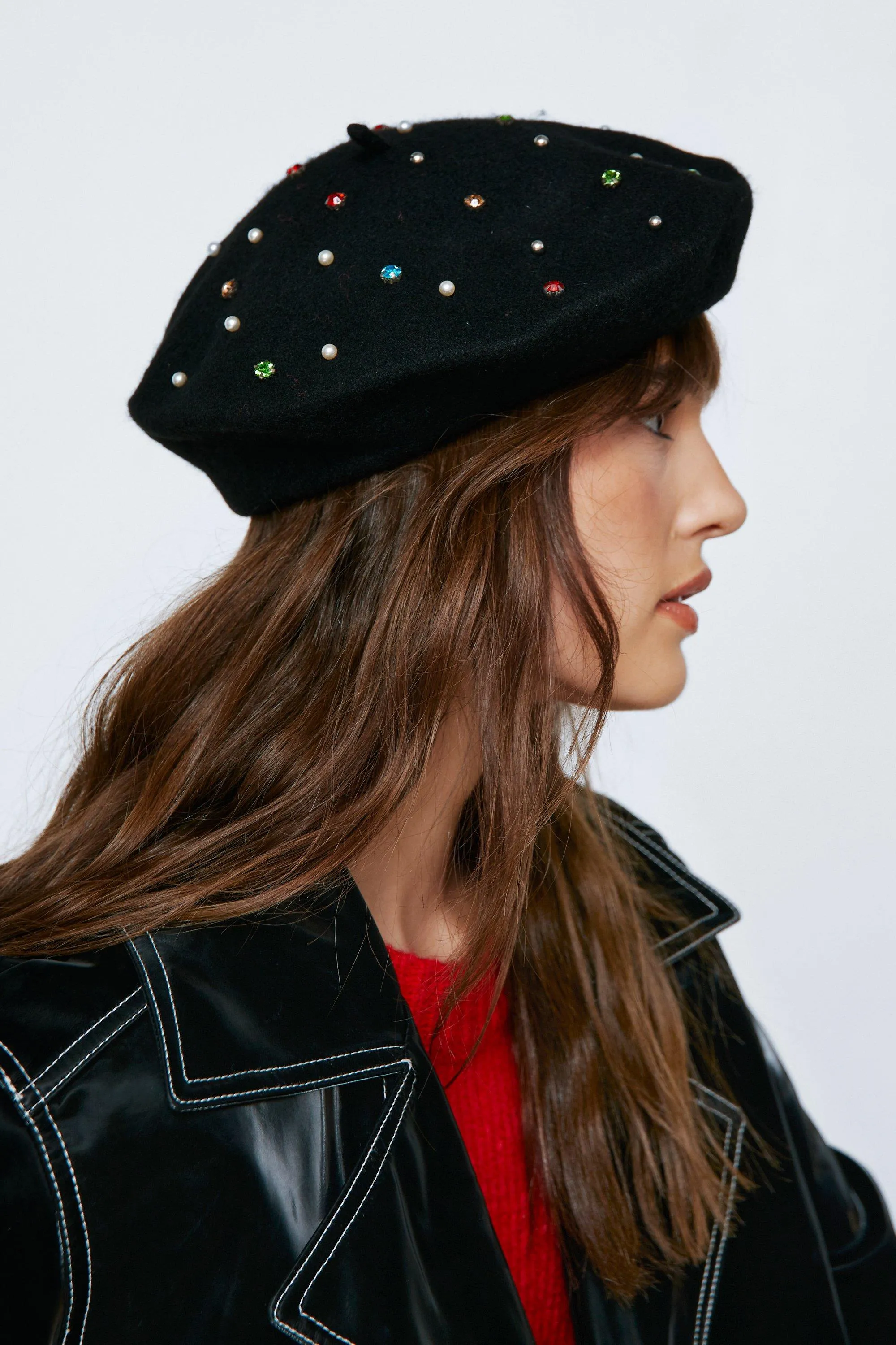 Jewel And Pearl Trim Beret