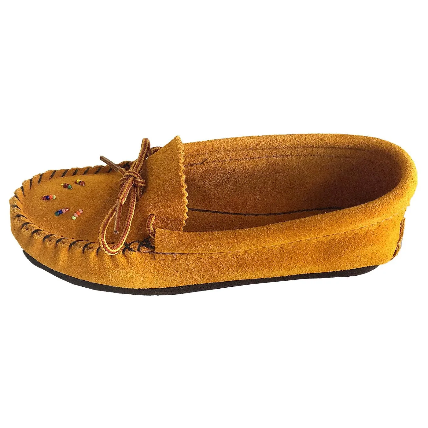 Junior Suede Beaded Moccasins with Rubber Soles