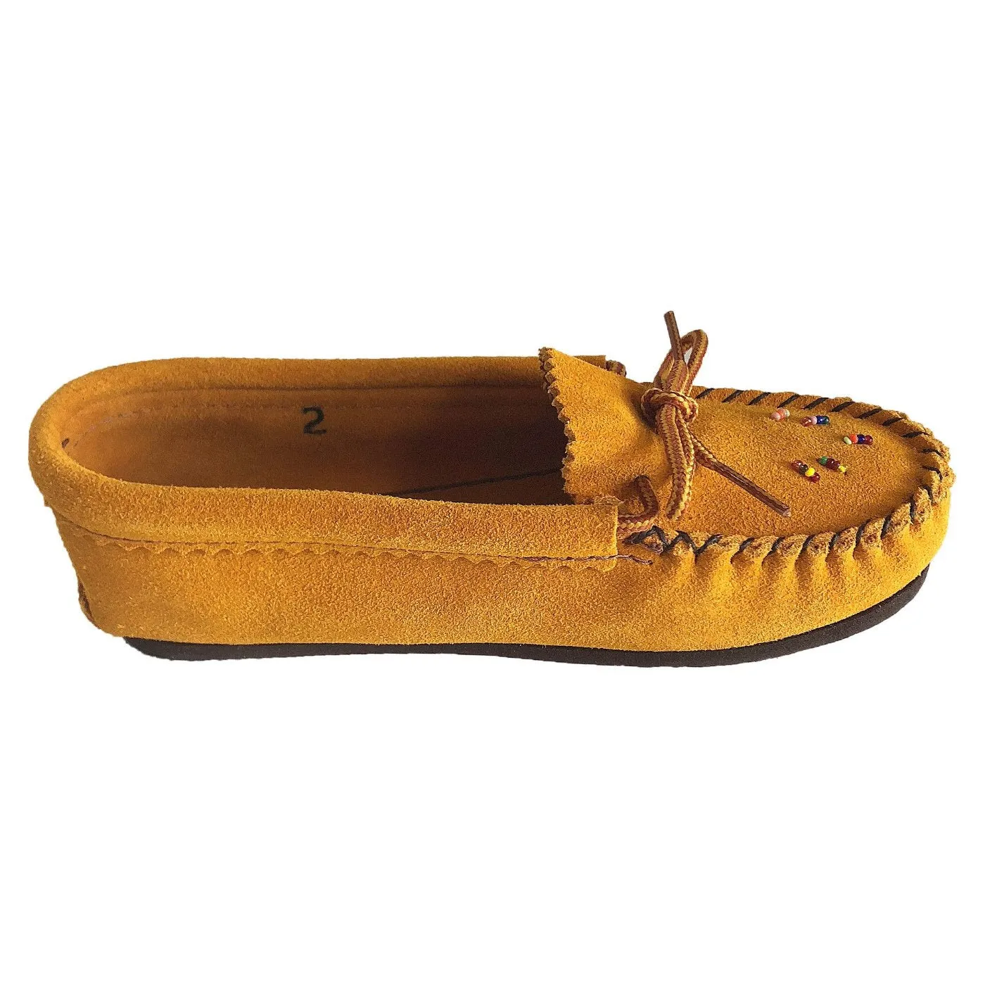 Junior Suede Beaded Moccasins with Rubber Soles