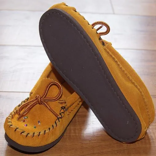 Junior Suede Beaded Moccasins with Rubber Soles