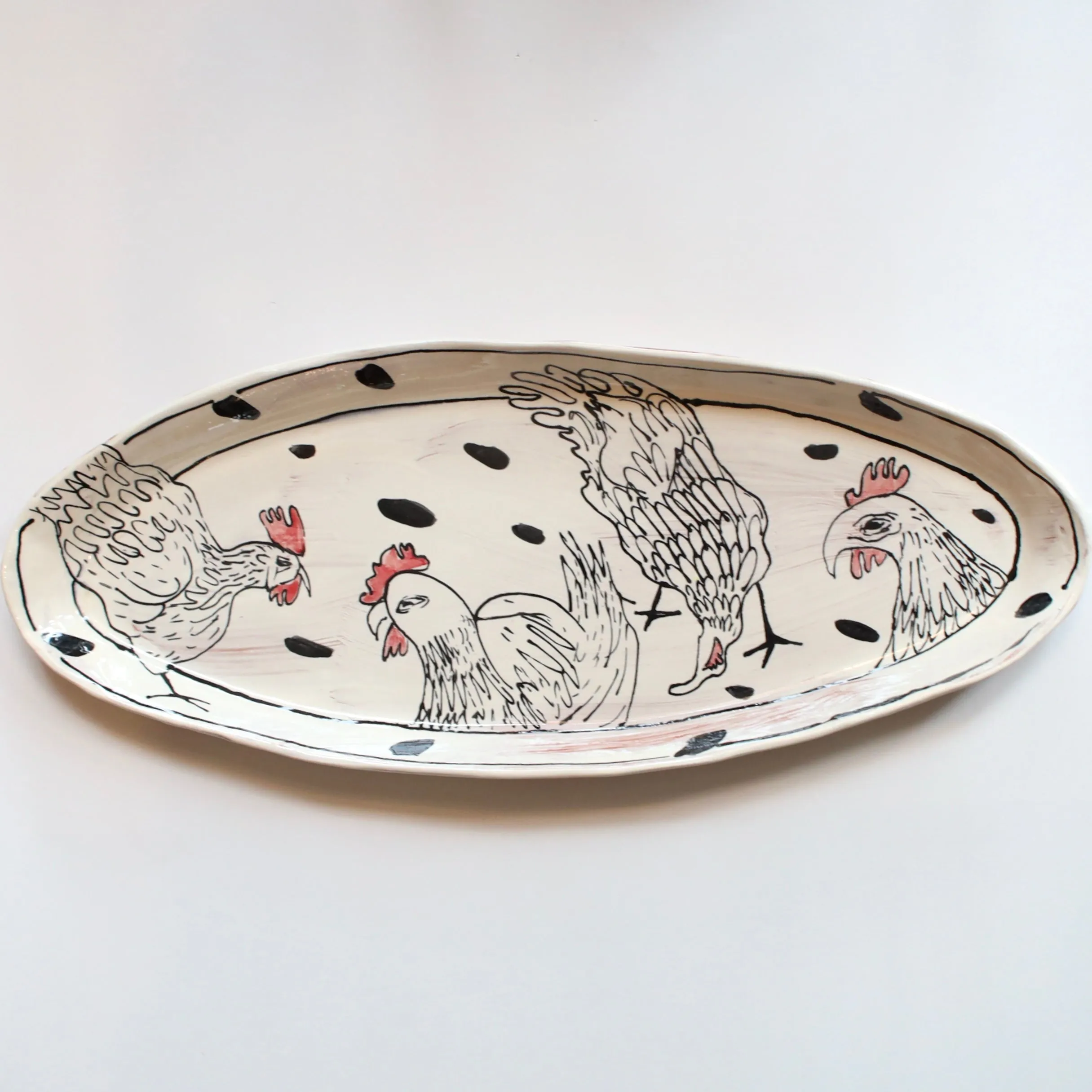 Large Platter with 4 Chickens by Donna McGee