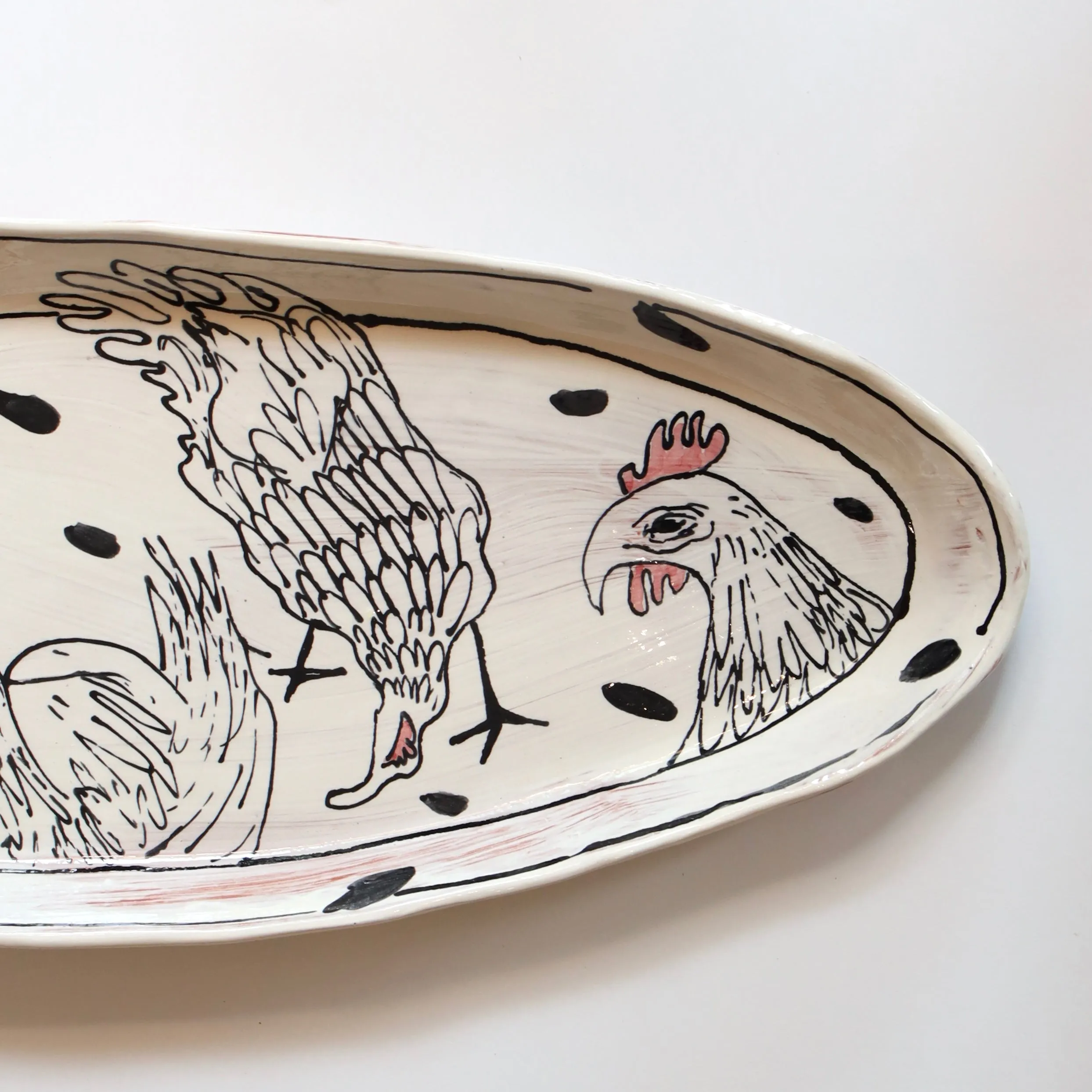 Large Platter with 4 Chickens by Donna McGee