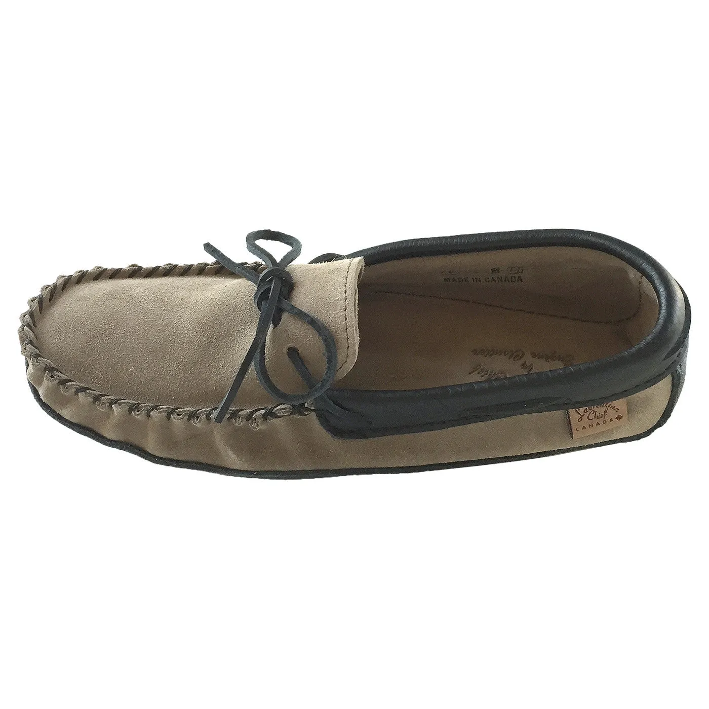 Leather Trim Moccasins, Dark Tan Suede, Men's Soft Sole