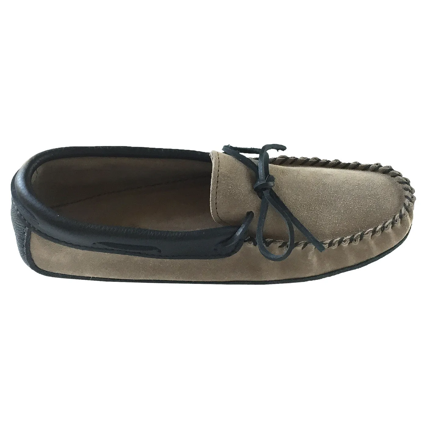 Leather Trim Moccasins, Dark Tan Suede, Men's Soft Sole