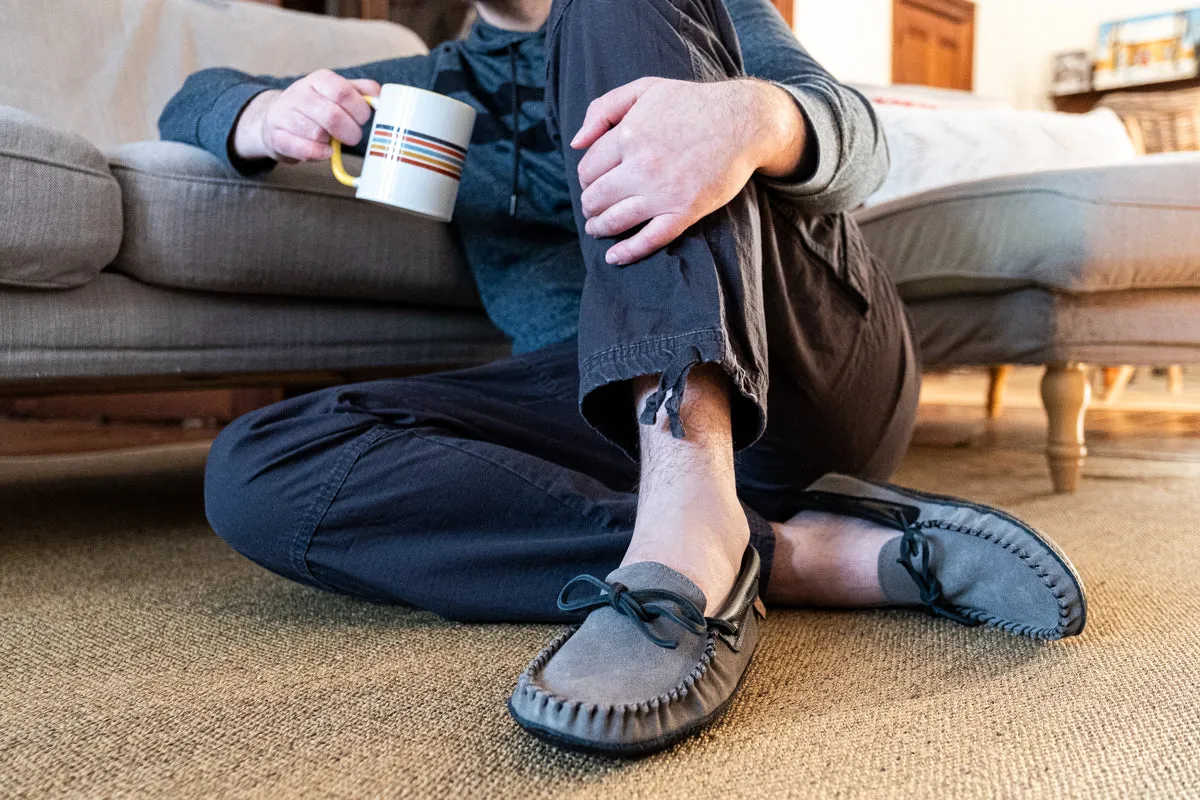 Leather Trim Moccasins, Dark Tan Suede, Men's Soft Sole