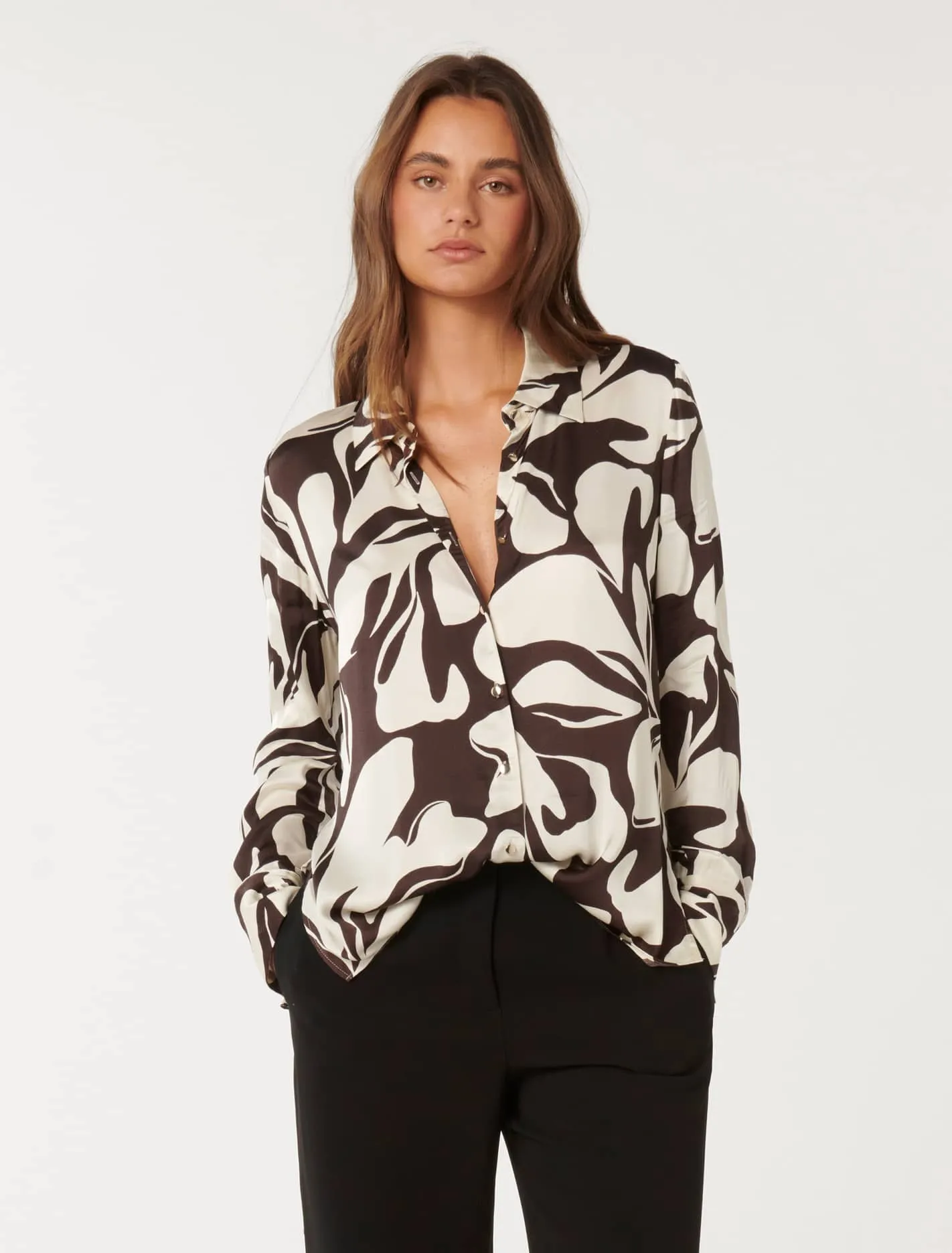 Lila Longline Printed Satin Shirt