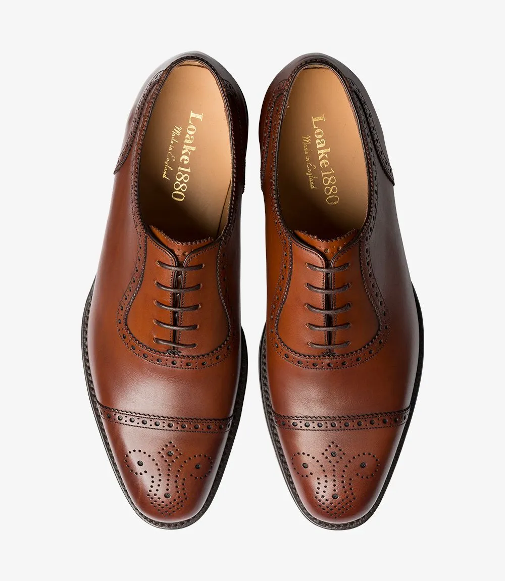 Loake Strand Semi Brogue Shoes - Mahogany