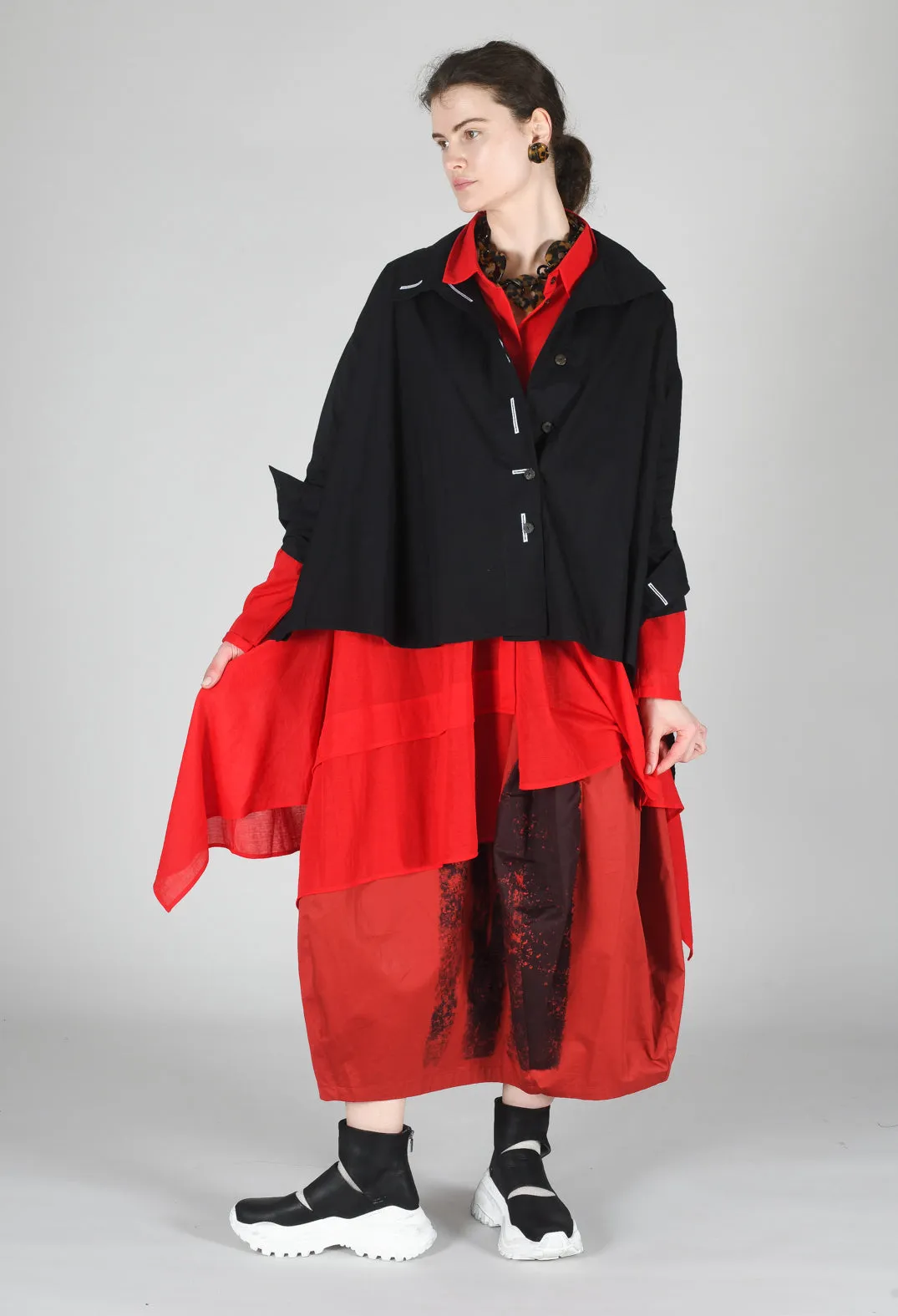 Longline Asymmetric Hem Shirt in Red