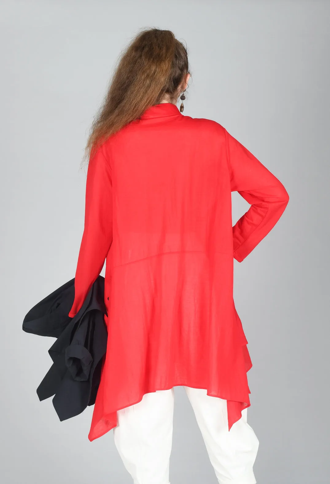 Longline Asymmetric Hem Shirt in Red