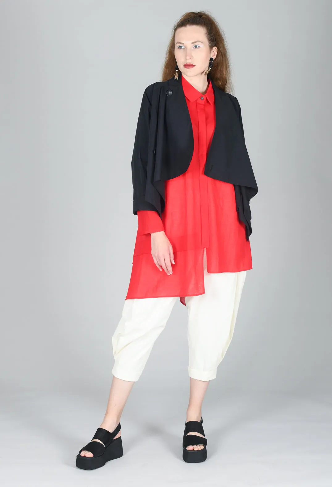 Longline Asymmetric Hem Shirt in Red