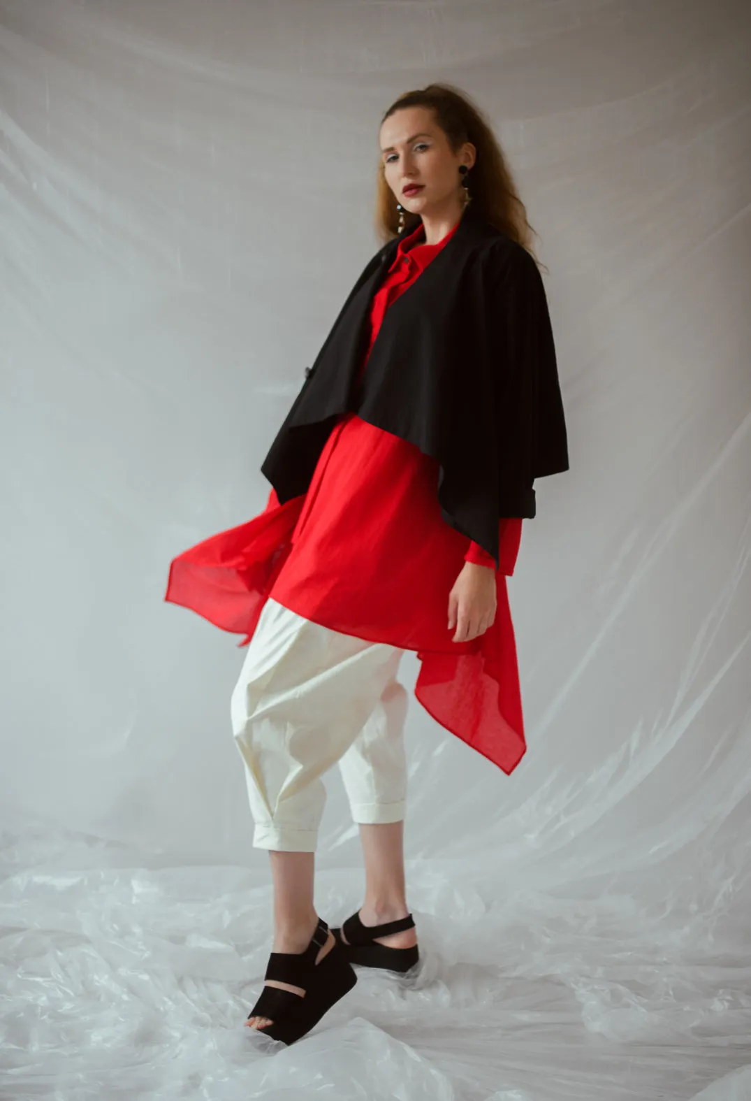 Longline Asymmetric Hem Shirt in Red