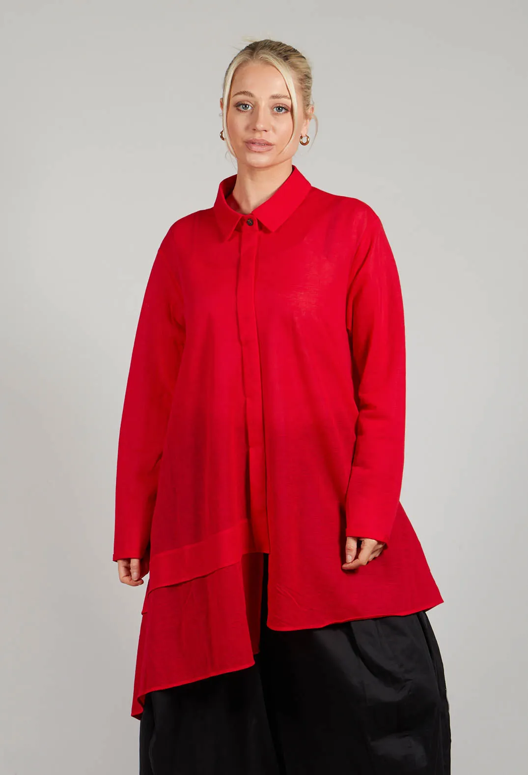 Longline Asymmetric Hem Shirt in Red