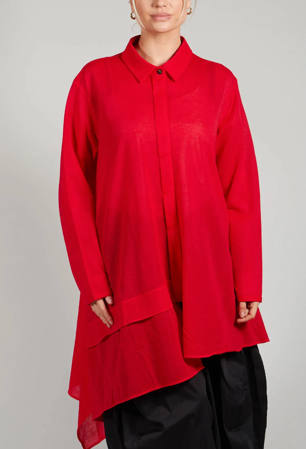 Longline Asymmetric Hem Shirt in Red