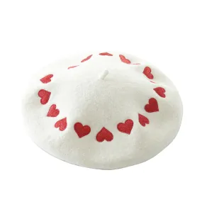 Love Embroidery White Beret - BY51030