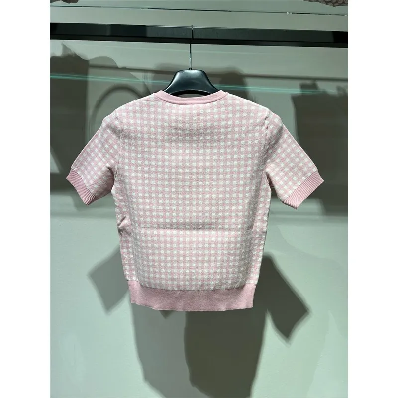 Max Mara Studio  |Crew Neck Other Plaid Patterns Short Sleeves Elegant Style