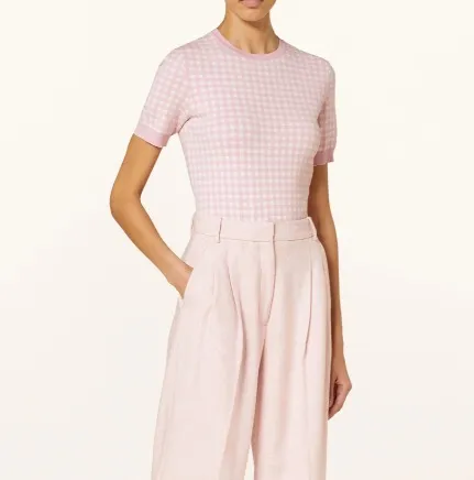 Max Mara Studio  |Crew Neck Other Plaid Patterns Short Sleeves Elegant Style