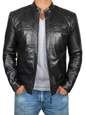 Men Leather Jacket Casual Windbreaker Fall Black Cool Overcoat