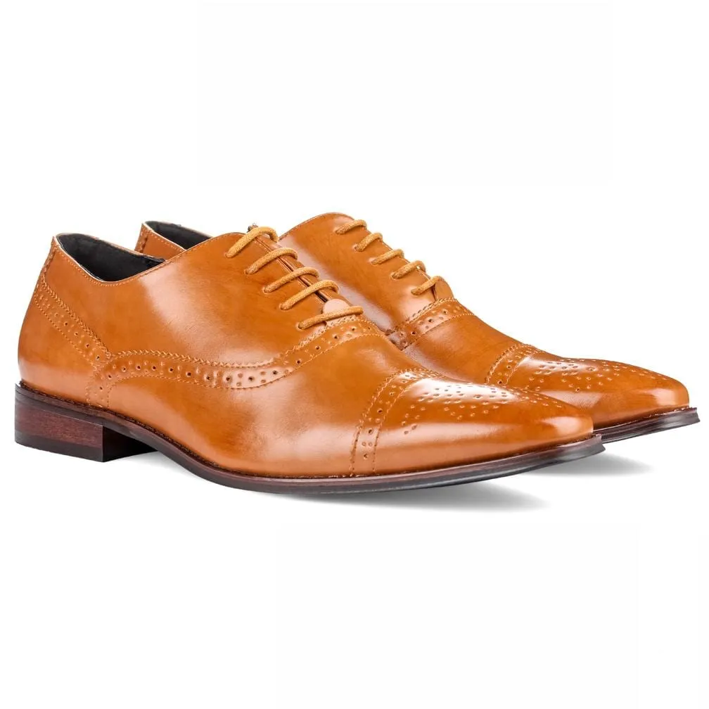 Men's brogue cap toe dress shoes.