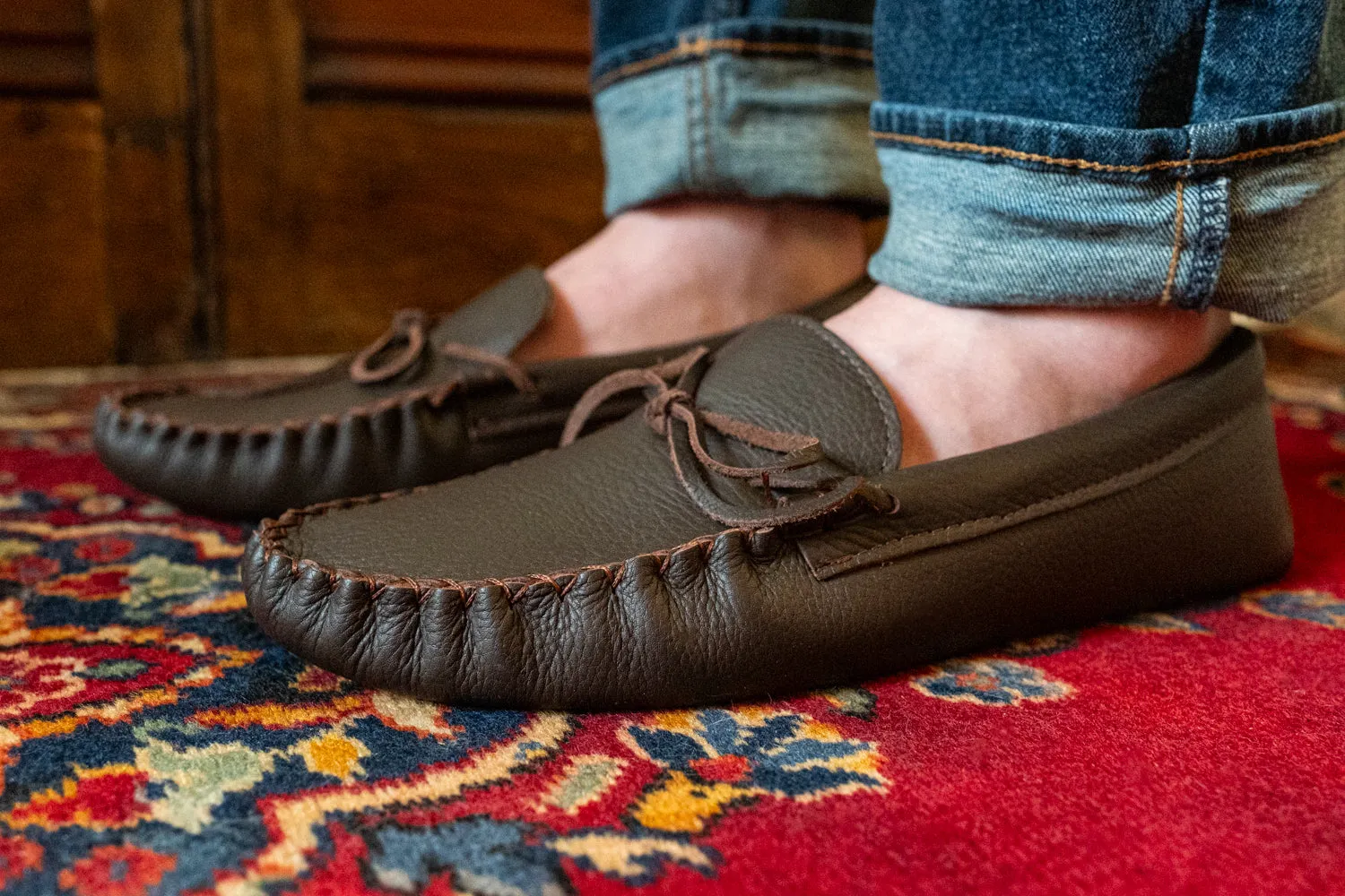 Men's Leather Moccasins Slippers: Lined and on Clearance