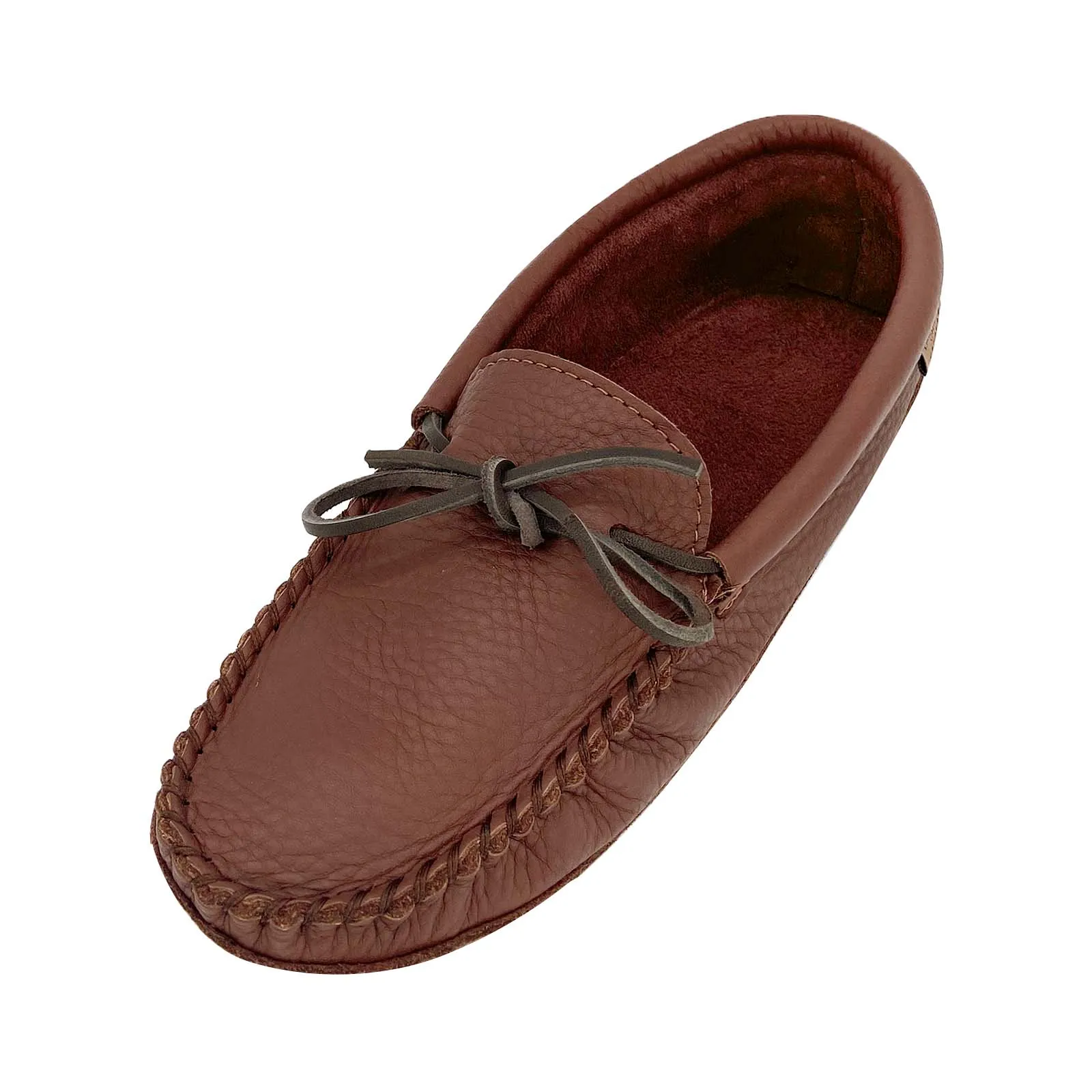 Men's Leather Moccasins with Soft Sole in Woodstain