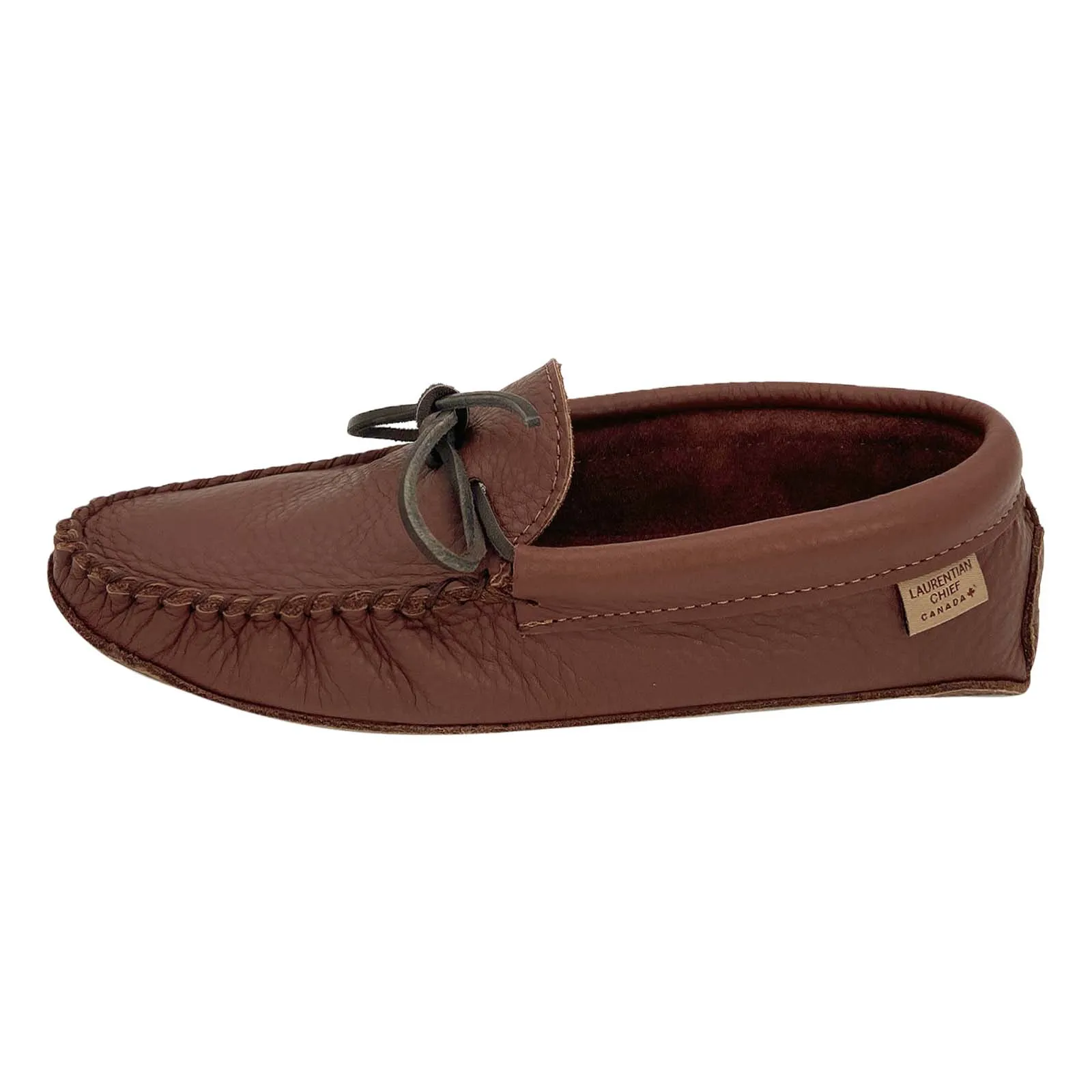 Men's Leather Moccasins with Soft Sole in Woodstain