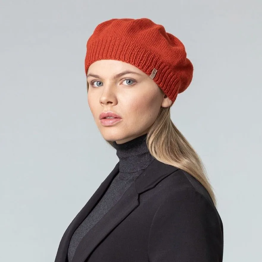 Merino Handknit Beret in Burnt Orange