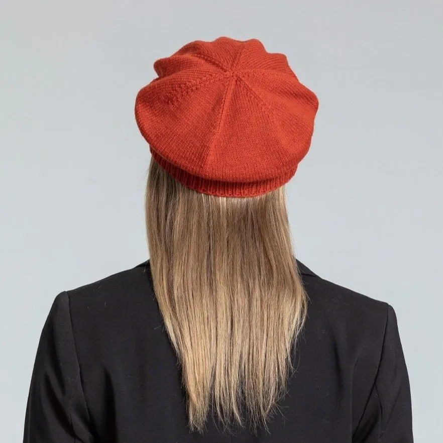 Merino Handknit Beret in Burnt Orange