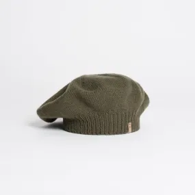 Merino Handknit Beret in Olive Green