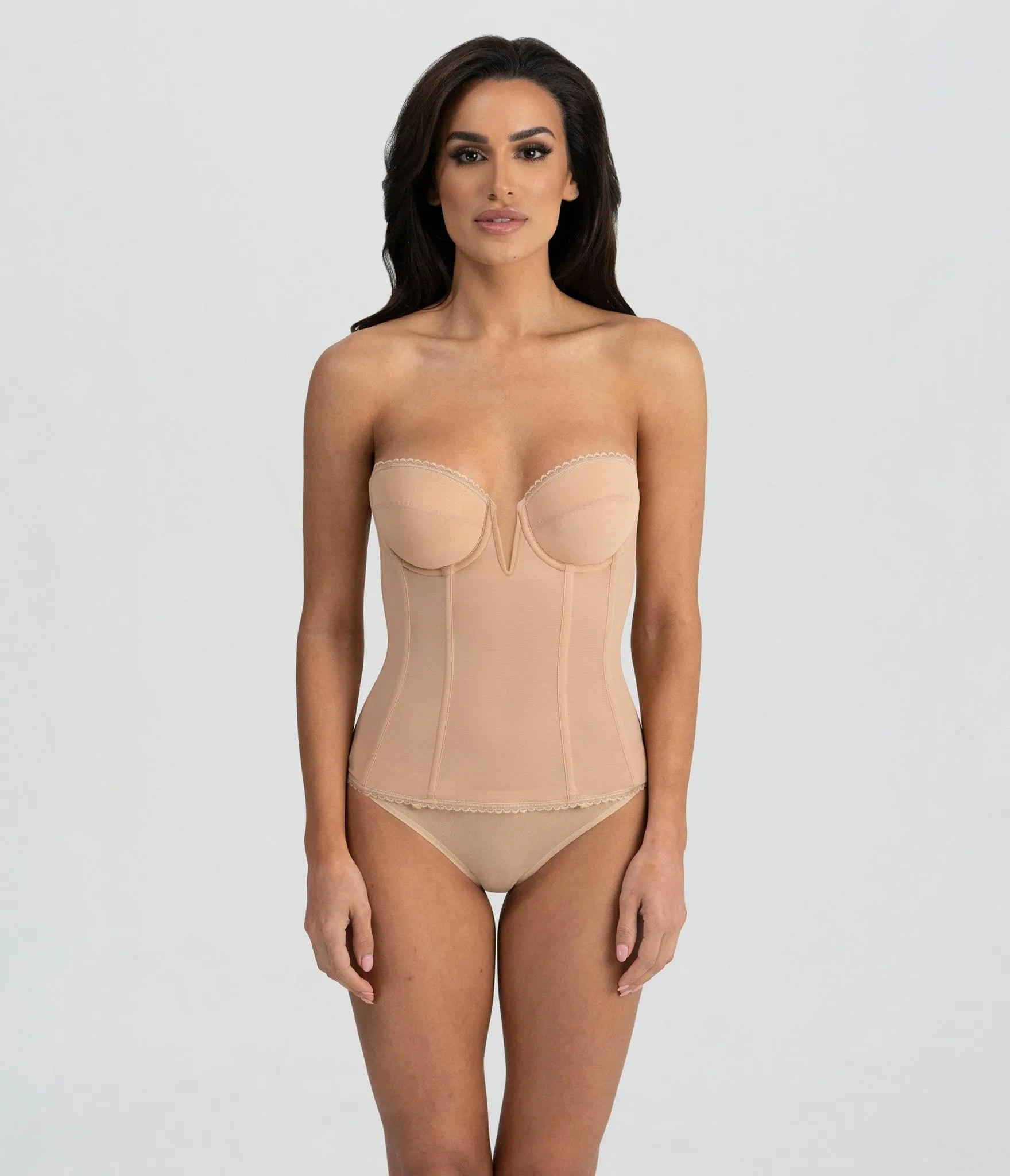 Mocha Deep Plunge V-Wire Longline Vivienne Bustier Bra