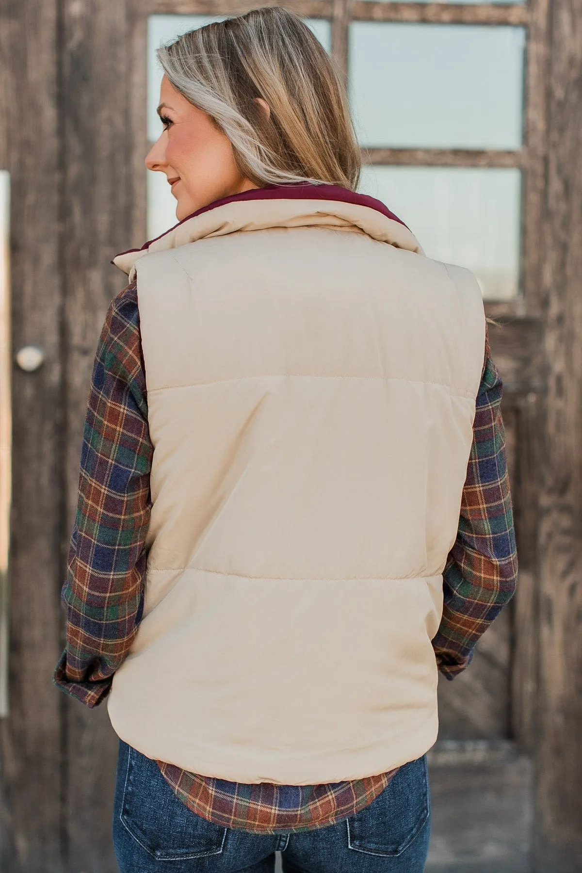 Never Miss Out Reversible Vest- Burgundy & Beige