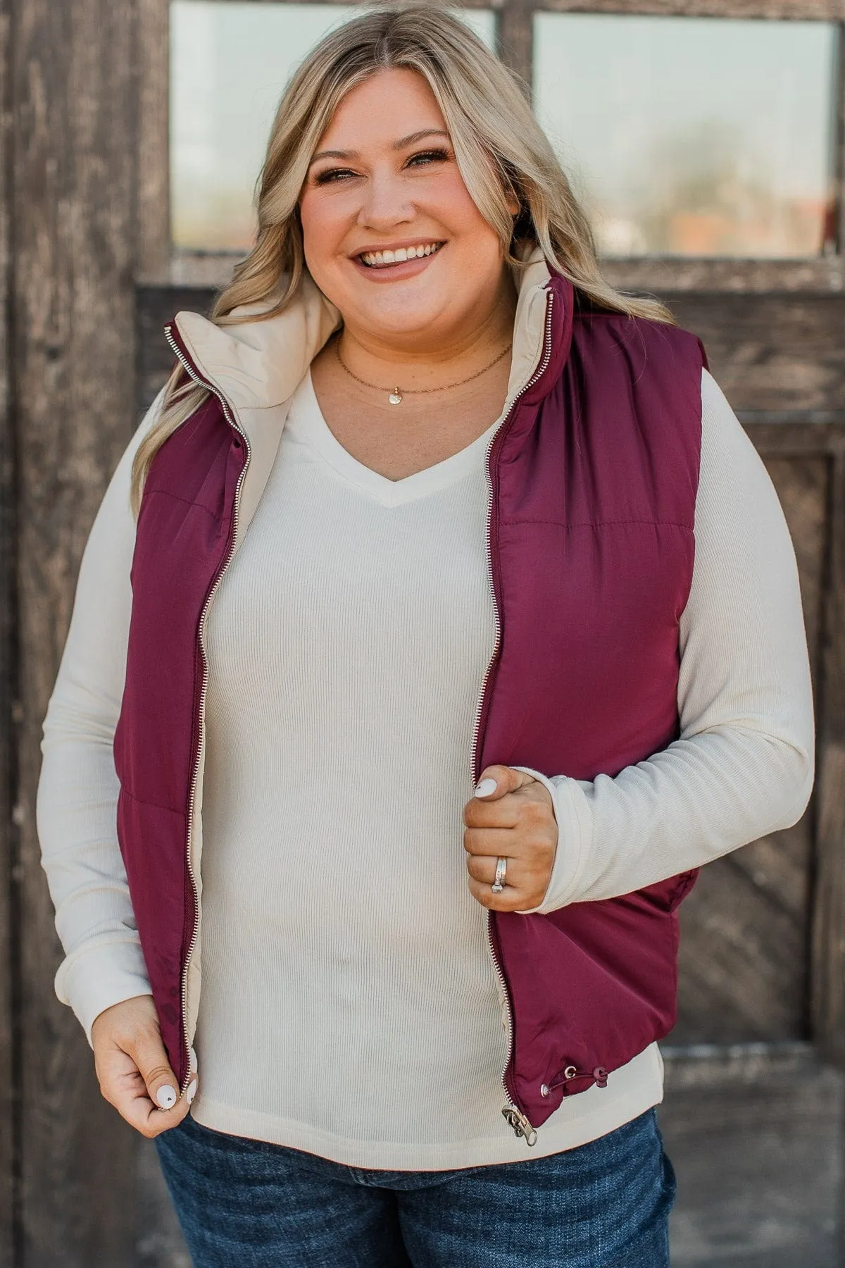 Never Miss Out Reversible Vest- Burgundy & Beige