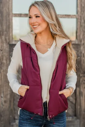 Never Miss Out Reversible Vest- Burgundy & Beige