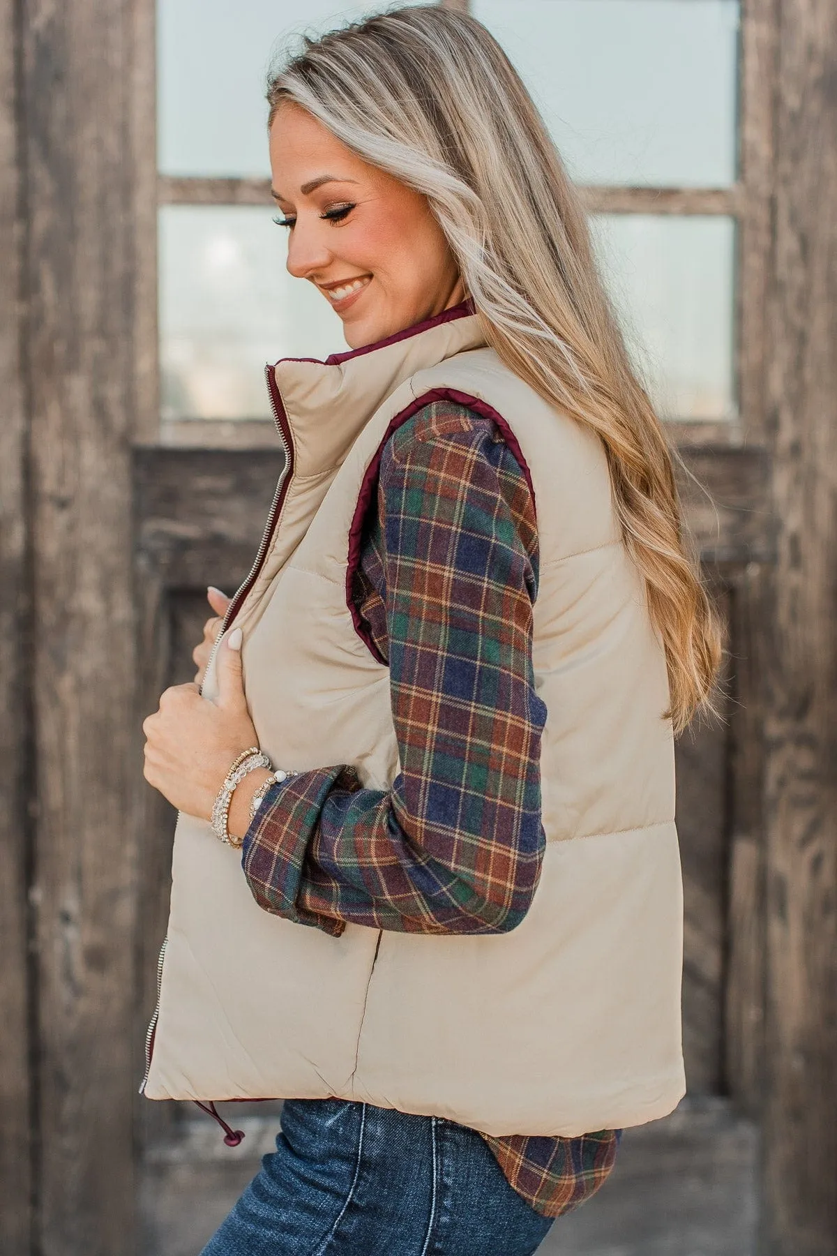 Never Miss Out Reversible Vest- Burgundy & Beige