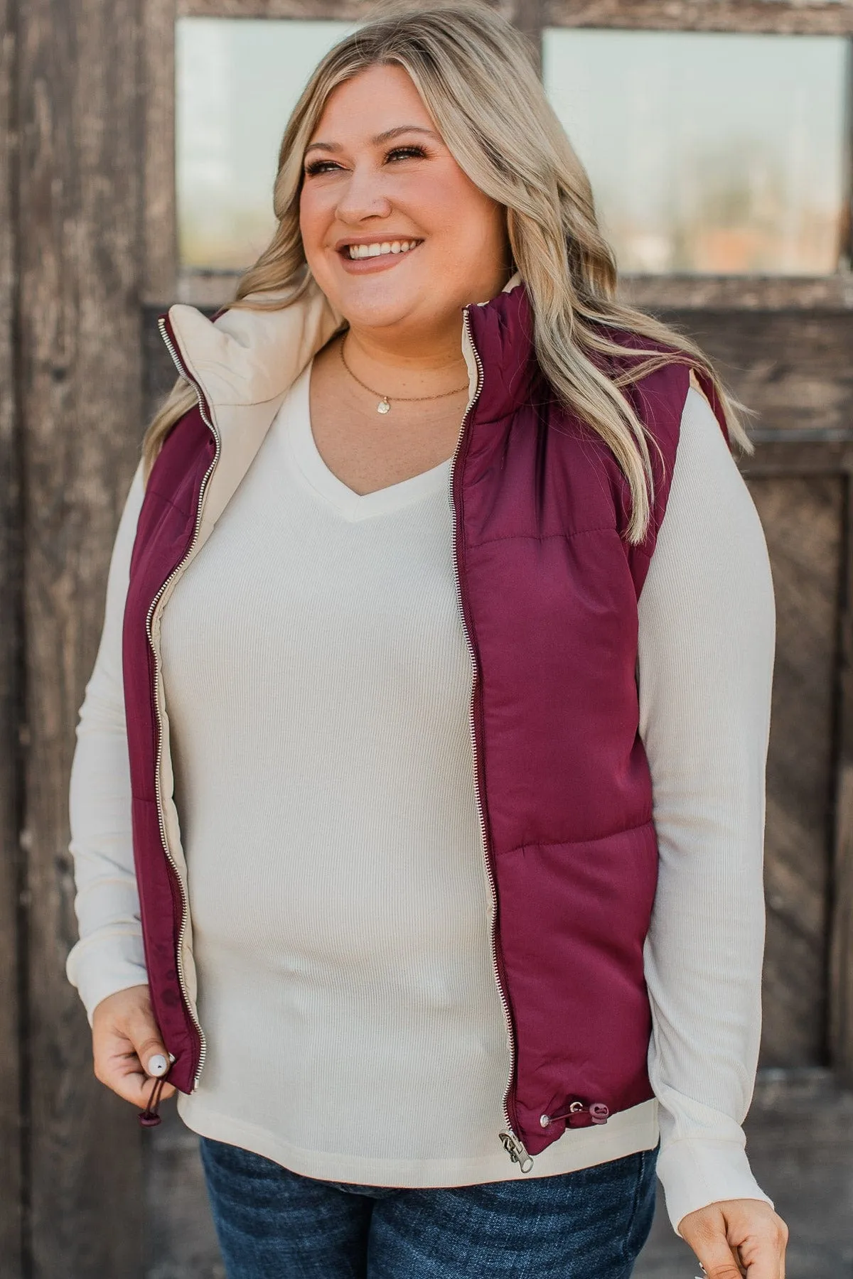 Never Miss Out Reversible Vest- Burgundy & Beige