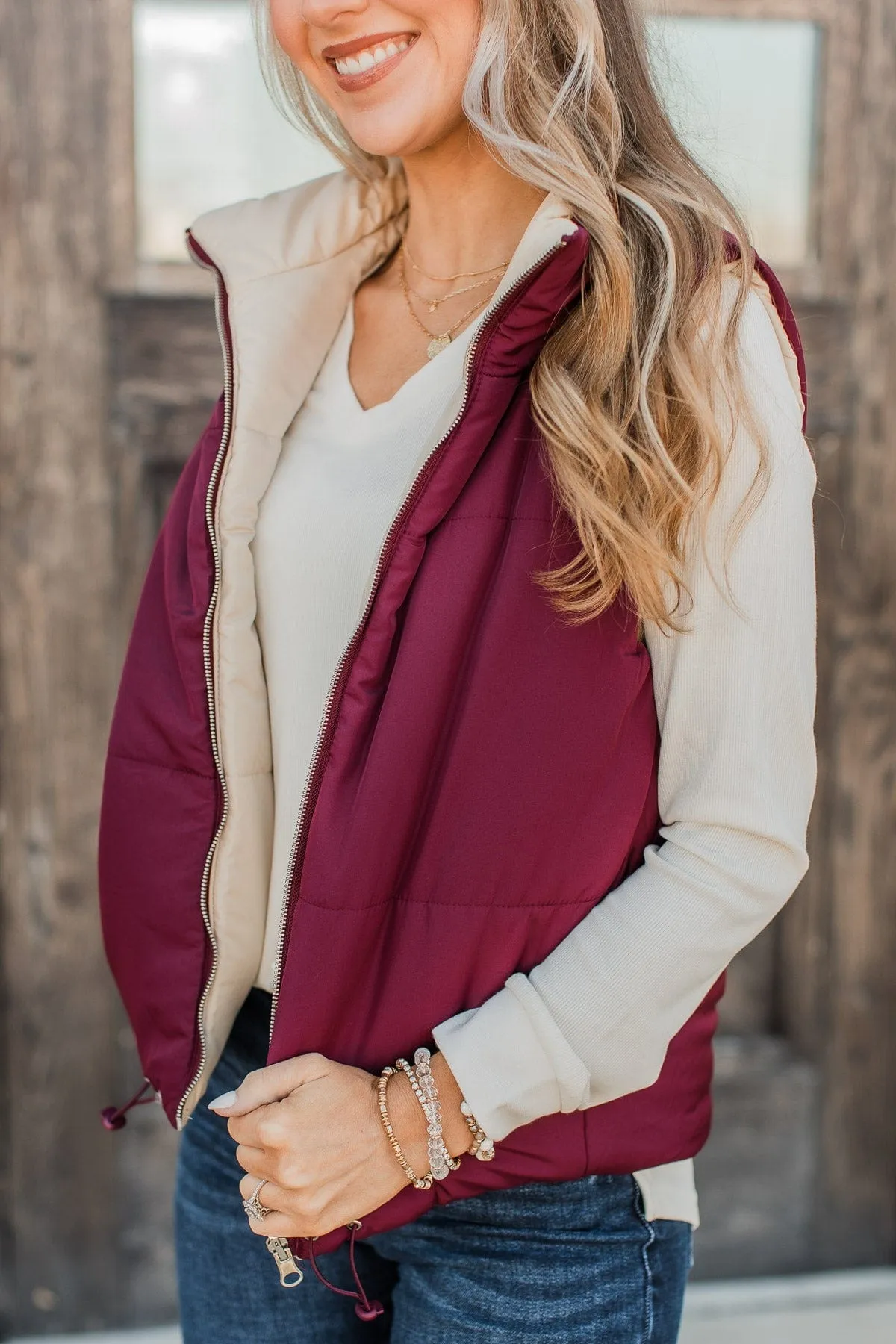 Never Miss Out Reversible Vest- Burgundy & Beige