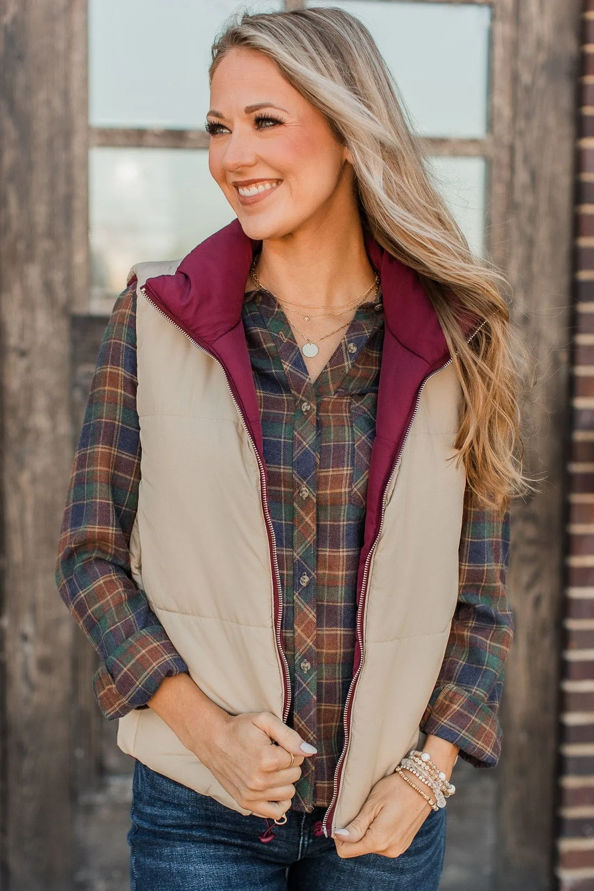 Never Miss Out Reversible Vest- Burgundy & Beige