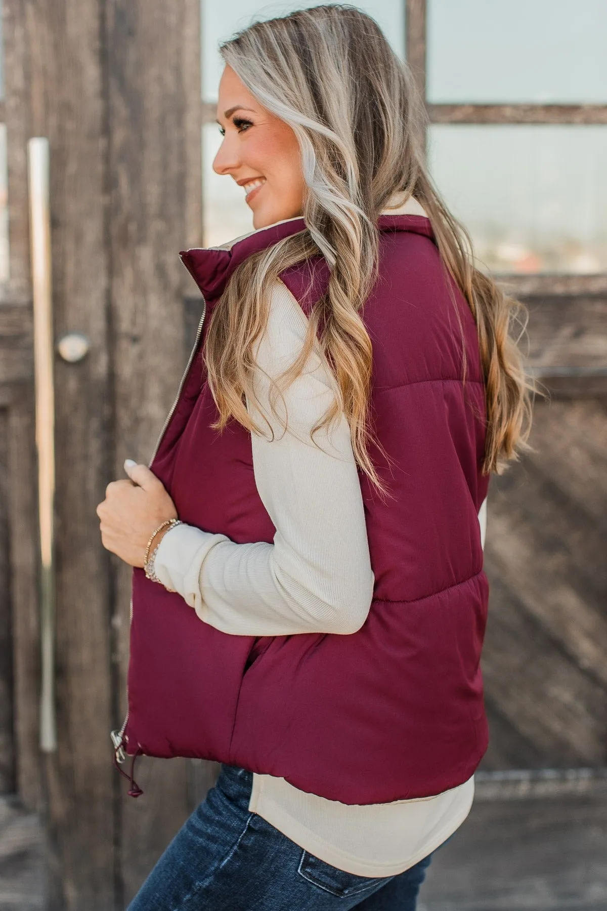 Never Miss Out Reversible Vest- Burgundy & Beige