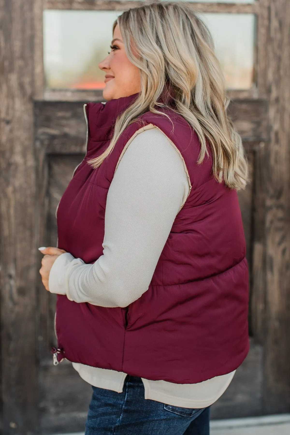 Never Miss Out Reversible Vest- Burgundy & Beige