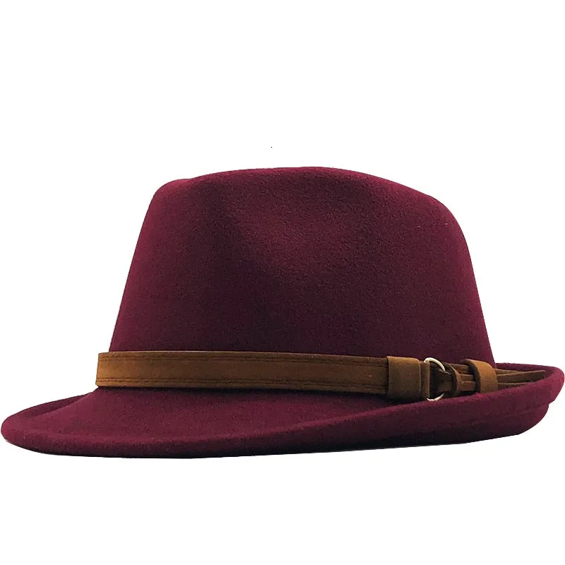 New Wool Fedora Hat for Women and Men - Winter Autumn Elegant Lady Gangster Trilby Felt Homburg Church Jazz Hat - Adjustable Siz