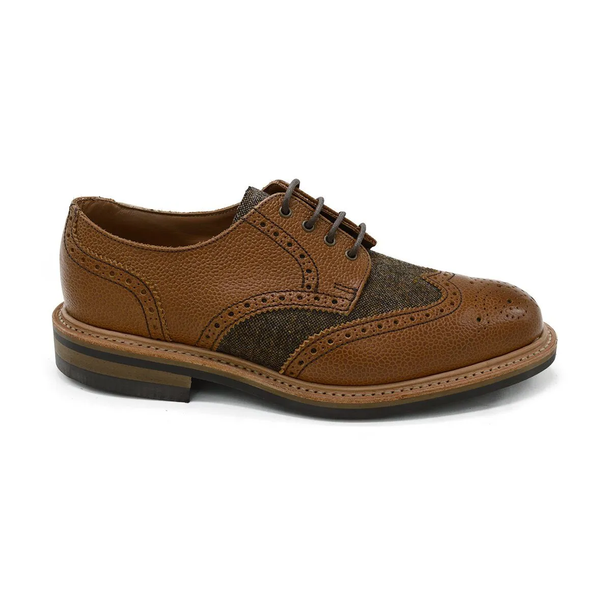 NPS Wilson Brogue Shoes - Walnut Brown Grain and Tweed | Buy Online