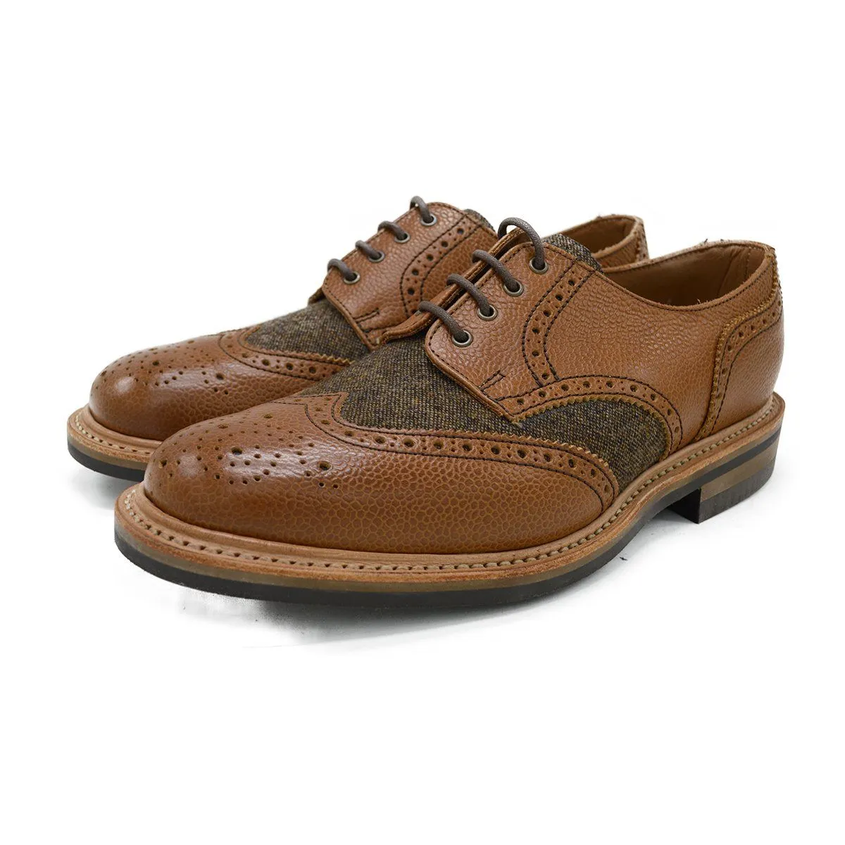 NPS Wilson Brogue Shoes - Walnut Brown Grain and Tweed | Buy Online