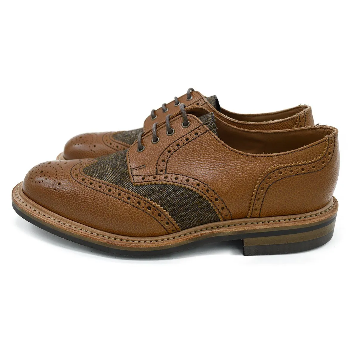 NPS Wilson Brogue Shoes - Walnut Brown Grain and Tweed | Buy Online